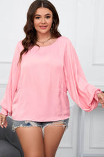 Plus Size Lantern Sleeve Dropped Shoulder Blouse - Amexza