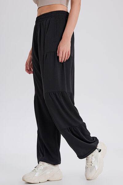 Basic Bae Drawstring Elastic Waist Ruched Joggers Black for a perfect OOTD – dress to impress outfits from Amexza