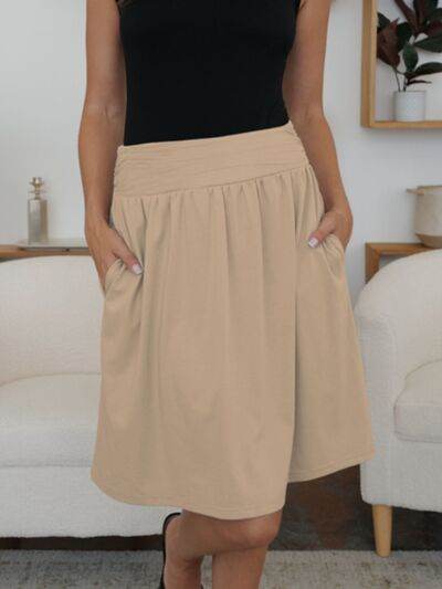 FAM-FAM Elastic Waist Skirt with Pockets Tan for a perfect OOTD – dress to impress outfits from Amexza