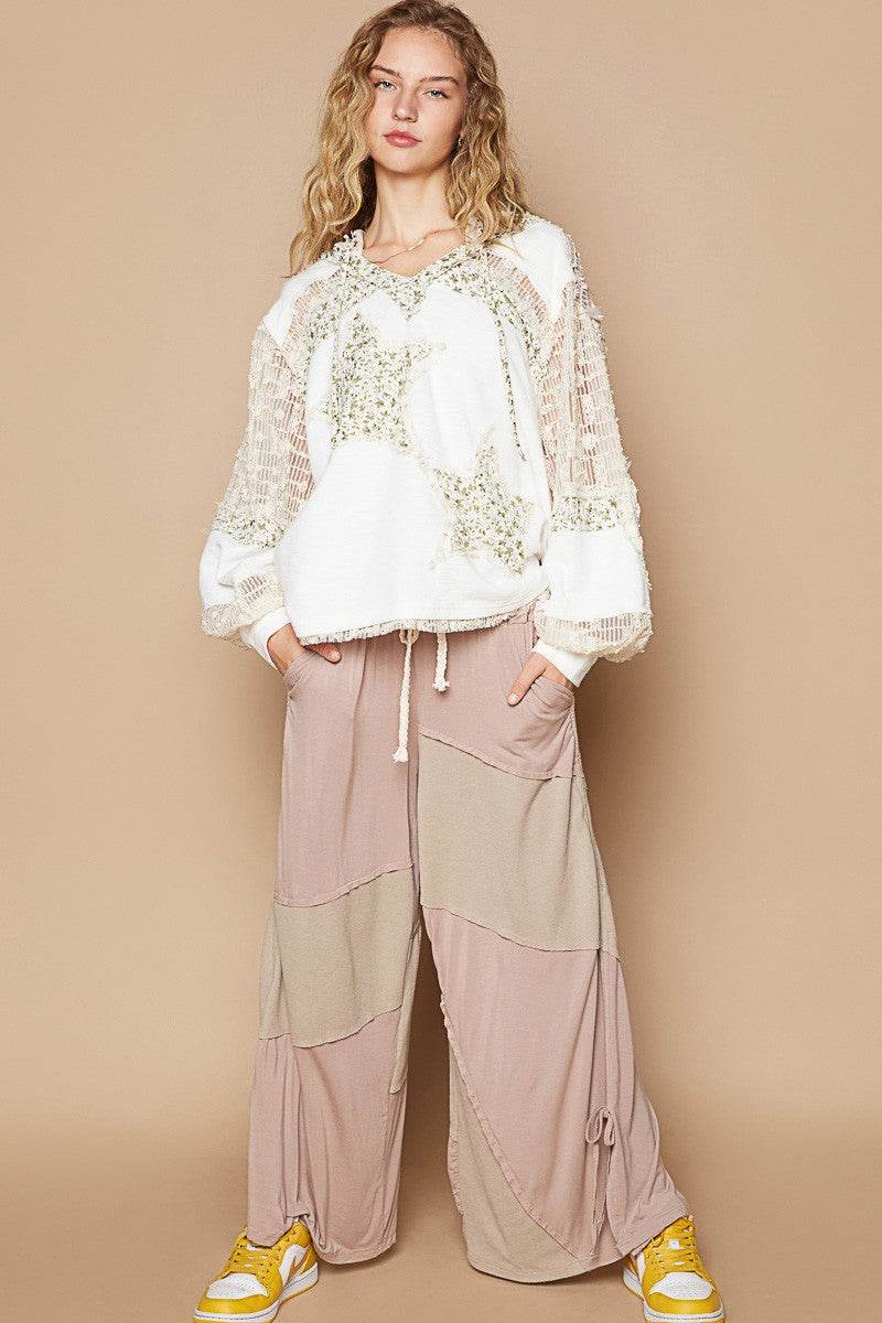 POL Star Patch Lace Contrast Long Sleeve Hooded Top for a perfect OOTD – dress to impress outfits from Amexza