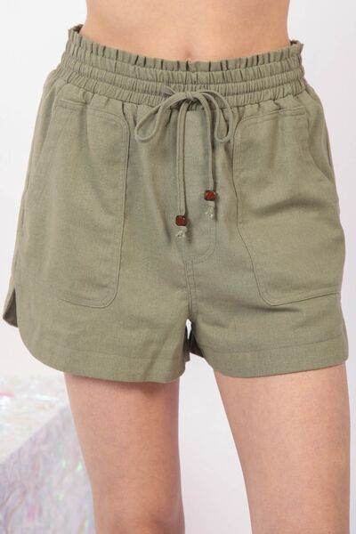 VERY J Drawstring Elastic Waist Linen Shorts Olive for a perfect OOTD – dress to impress outfits from Amexza