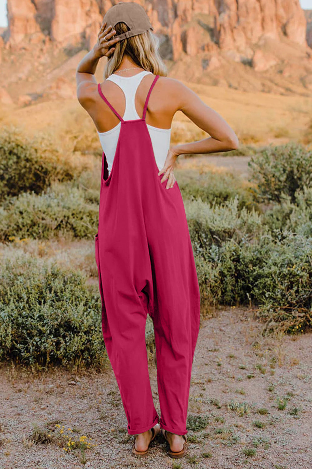 Double Take Full Size V-Neck Sleeveless Jumpsuit with Pockets for a perfect OOTD – dress to impress outfits from Amexza