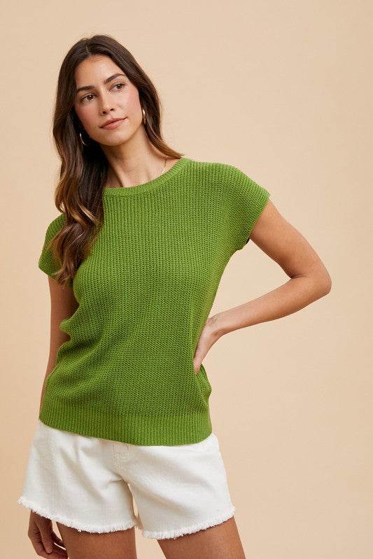 Annie Wear Round Neck Short Sleeve Sweater - Amexza