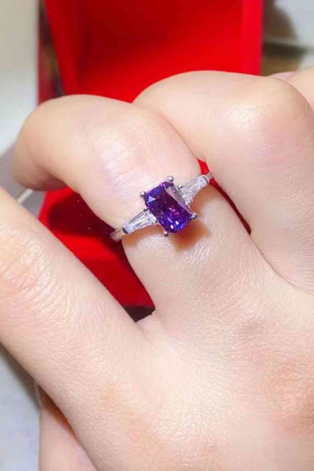 1 Carat Moissanite Platinum-Plated Rectangle Ring in Purple Purple for a perfect OOTD – dress to impress outfits from Amexza