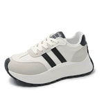 Side Striped Lace Up Platform Athletic Sneakers White for a perfect OOTD – dress to impress outfits from Amexza