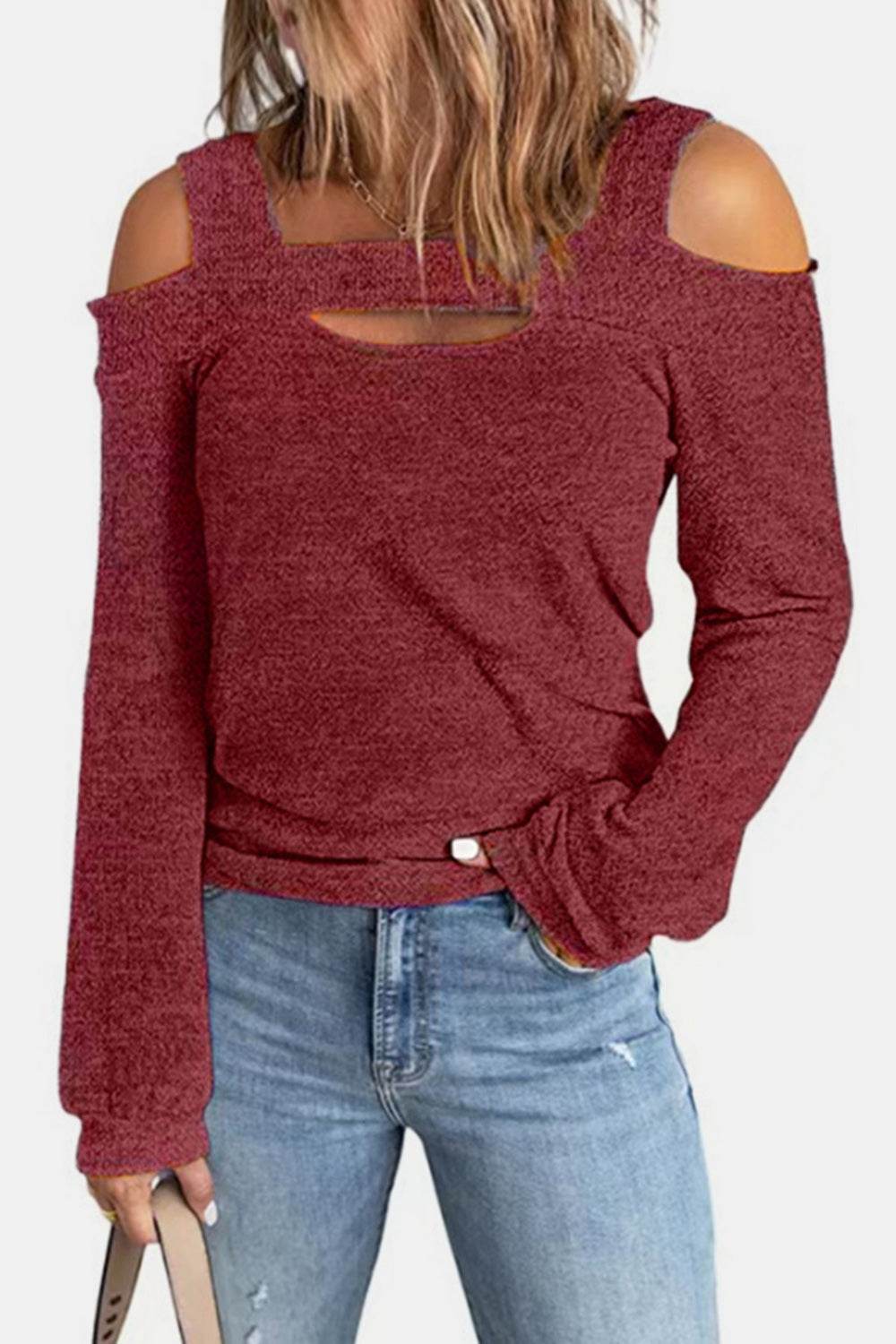 Full Size Cutout Cold Shoulder Blouse for a perfect OOTD – dress to impress outfits from Amexza