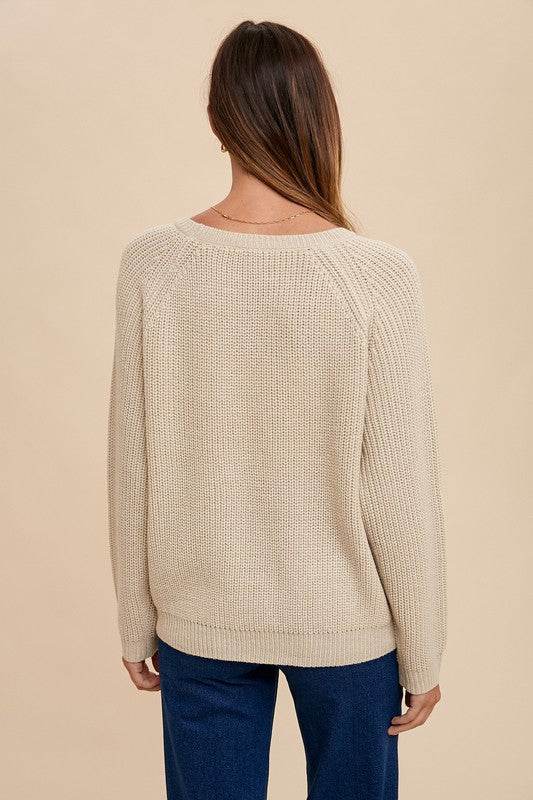 Annie Wear HELLO Embroidered Raglan Sleeve Sweater - Amexza