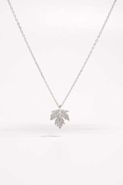 925 Sterling Silver Zircon Maple Leaf Necklace Silver One Size for a perfect OOTD – dress to impress outfits from Amexza