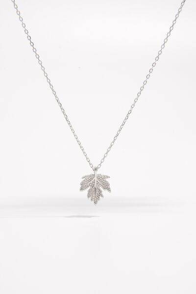 925 Sterling Silver Zircon Maple Leaf Necklace Silver One Size for a perfect OOTD – dress to impress outfits from Amexza