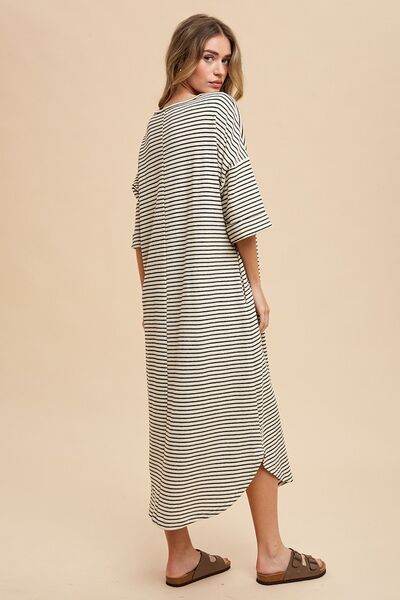 Annie Wear Striped Round Neck Terry Midi Dress for a perfect OOTD – dress to impress outfits from Amexza