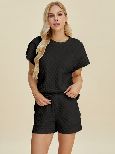 Double Take Full Size Texture T-Shirt and Shorts Set for a perfect OOTD – dress to impress outfits from Amexza