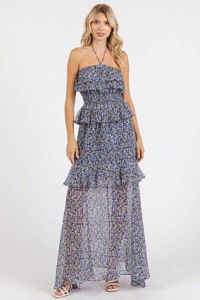 Mittoshop Ruffled Smocked Floral Halter Neck Maxi Dress for a perfect OOTD – dress to impress outfits from Amexza