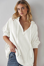 Exposed Seam Drawstring Long Sleeve Hoodie for a perfect OOTD – dress to impress outfits from Amexza