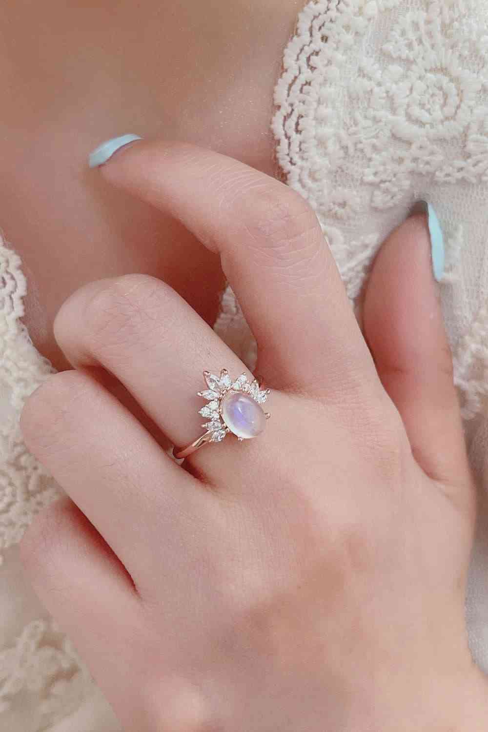 High Quality Natural Moonstone 18K Rose Gold-Plated 925 Sterling Silver Ring for a perfect OOTD – dress to impress outfits from Amexza