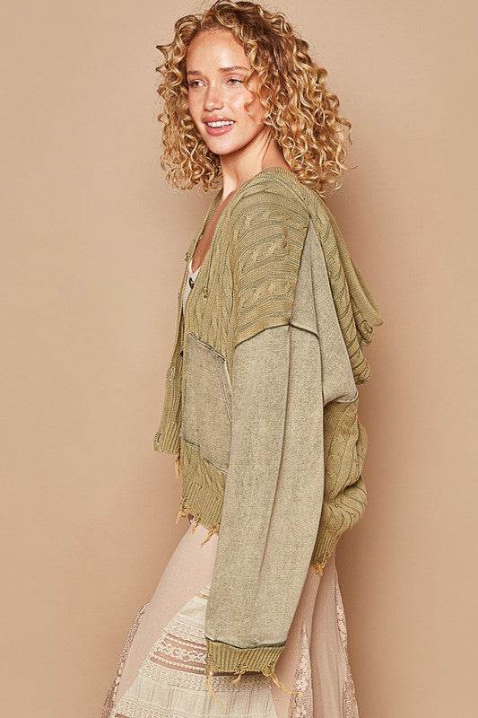 POL Distressed Hem Button Up Hooded Cardigan for a perfect OOTD – dress to impress outfits from Amexza