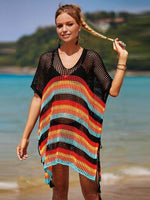 Angel Wings Cutout Striped Cover-Up with Tassel Black One Size for a perfect OOTD – dress to impress outfits from Amexza