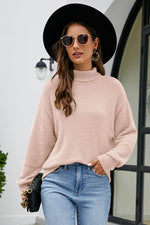 Mock Neck Dropped Shoulder Long Sleeve Sweater Blush Pink for a perfect OOTD – dress to impress outfits from Amexza