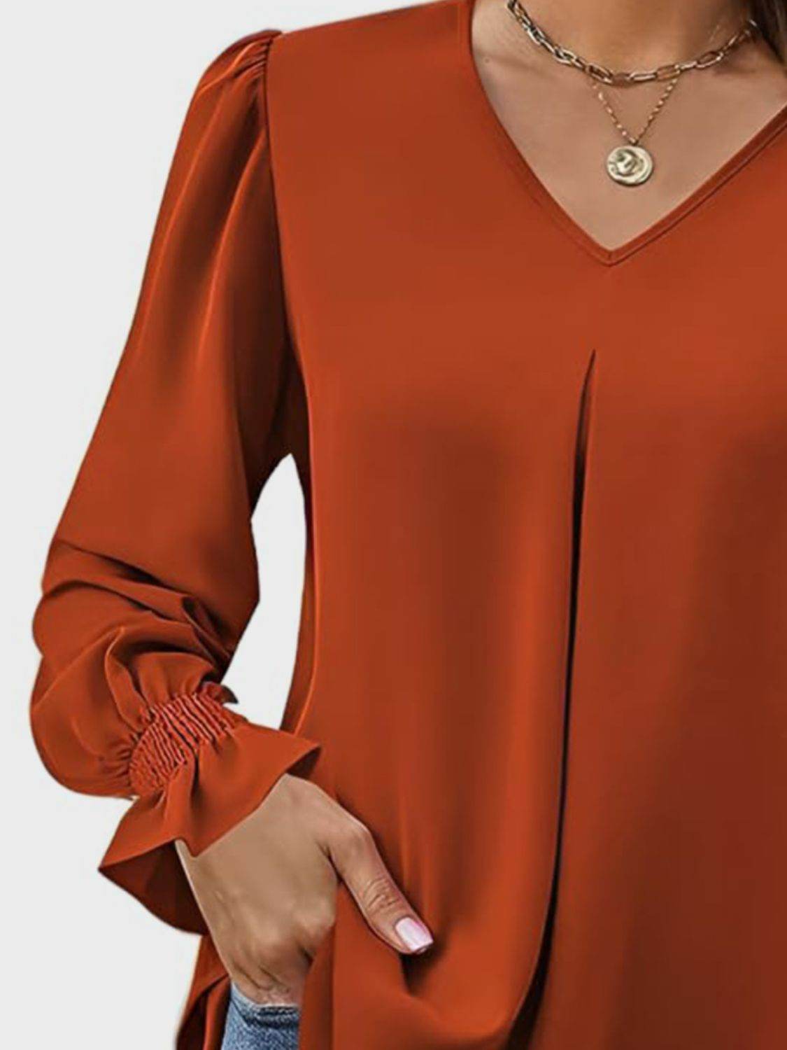 V-Neck Flounce Sleeve Top for a perfect OOTD – dress to impress outfits from Amexza