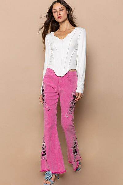 POL Raw Hem Embroidered Flare Pants for a perfect OOTD – dress to impress outfits from Amexza