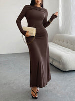 Devine Ruched Long Sleeve Maxi Dress - Amexza