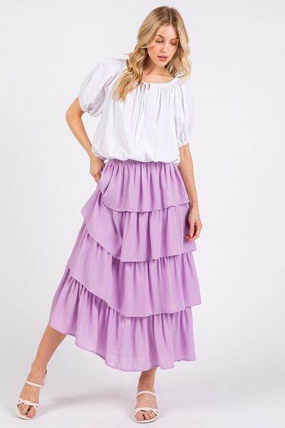 Mittoshop Chiffon Ruffle Layer Elastic Waist Midi Skirt for a perfect OOTD – dress to impress outfits from Amexza