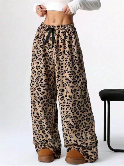 Leopard Wide Leg Plush Pants for a perfect OOTD – dress to impress outfits from Amexza