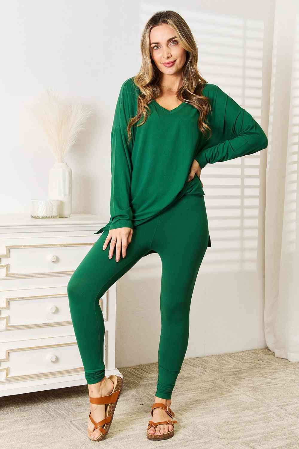 Zenana Lazy Days Full Size Long Sleeve Top and Leggings Set for a perfect OOTD – dress to impress outfits from Amexza