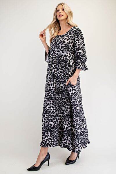 Celeste Full Size Leopard Round Neck Flounce Sleeve Dress for a perfect OOTD – dress to impress outfits from Amexza
