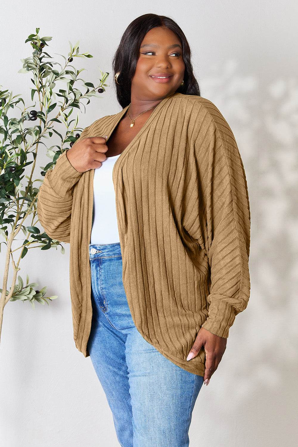 Basic Bae Full Size Ribbed Cocoon Cardigan for a perfect OOTD – dress to impress outfits from Amexza