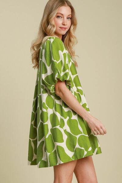 Umgee Two Tone Abstract Print Puff Sleeve Dress for a perfect OOTD – dress to impress outfits from Amexza