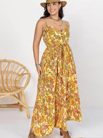 Plus Size Printed V-Neck Maxi Cami Dress - Amexza