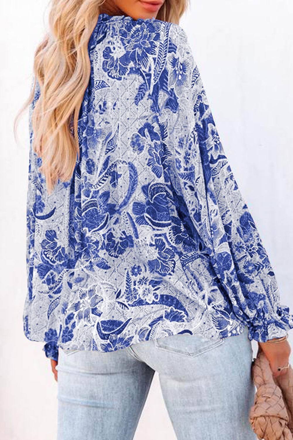 Floral Tie Neck Flounce Sleeve Blouse for a perfect OOTD – dress to impress outfits from Amexza