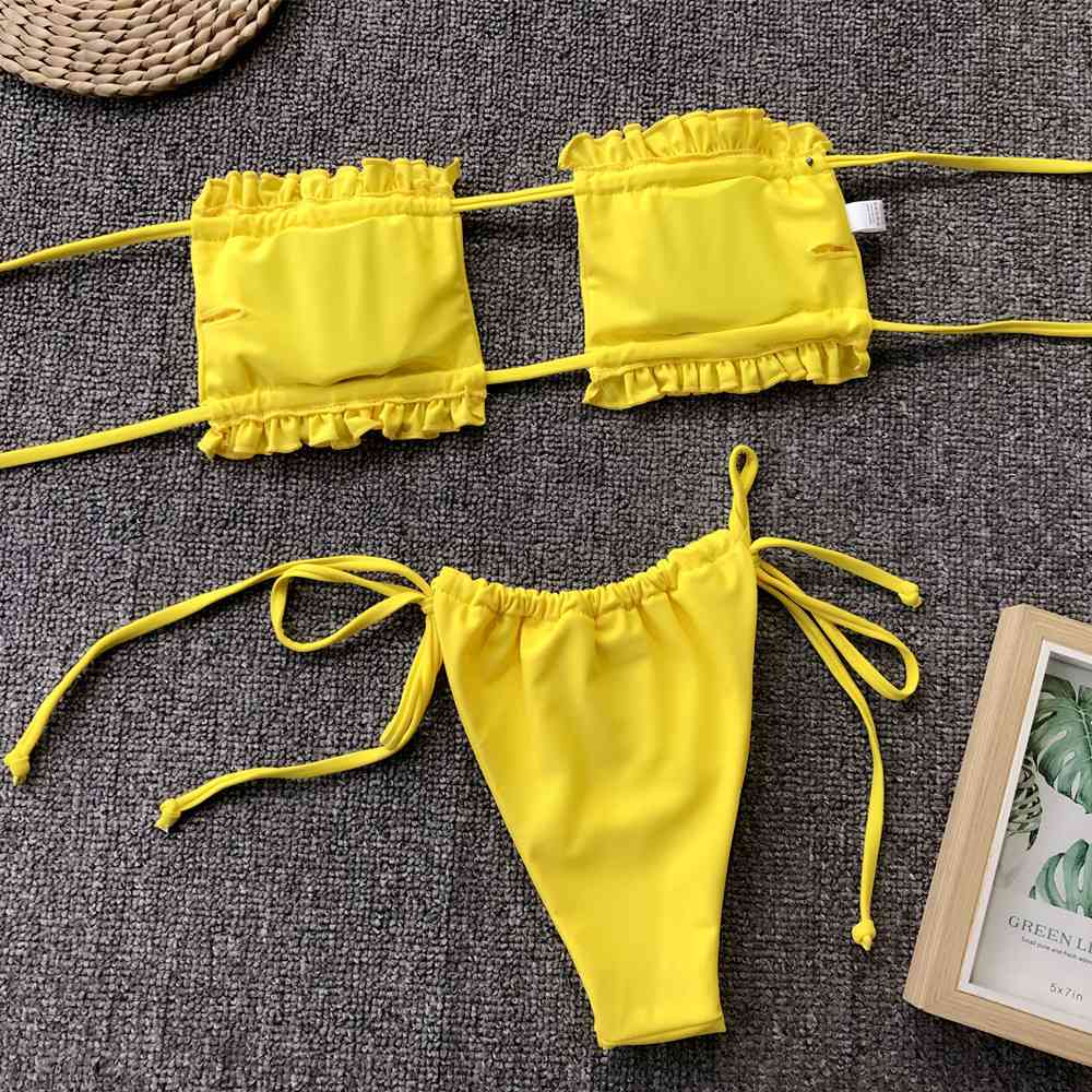 Frill Trim Ruched Bikini Set for a perfect OOTD – dress to impress outfits from Amexza