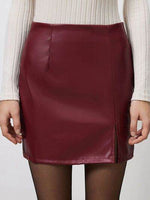 Slit Mini Skirt with Zipper Burgundy for a perfect OOTD – dress to impress outfits from Amexza