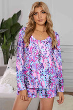 Round Neck Printed Top and Shorts Lounge Set Fuchsia for a perfect OOTD – dress to impress outfits from Amexza