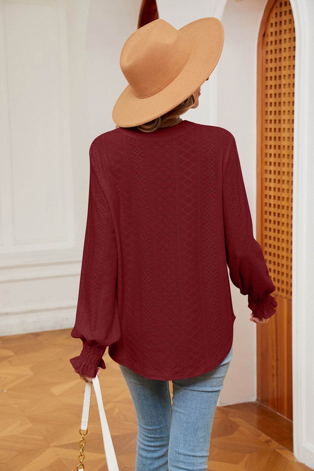 Notched Neck Flounce Sleeve Blouse for a perfect OOTD – dress to impress outfits from Amexza