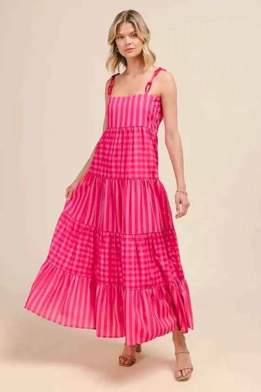 SO ME Stripe Tiered Maxi Dress with Colorful Chain Strap for a perfect OOTD – dress to impress outfits from Amexza