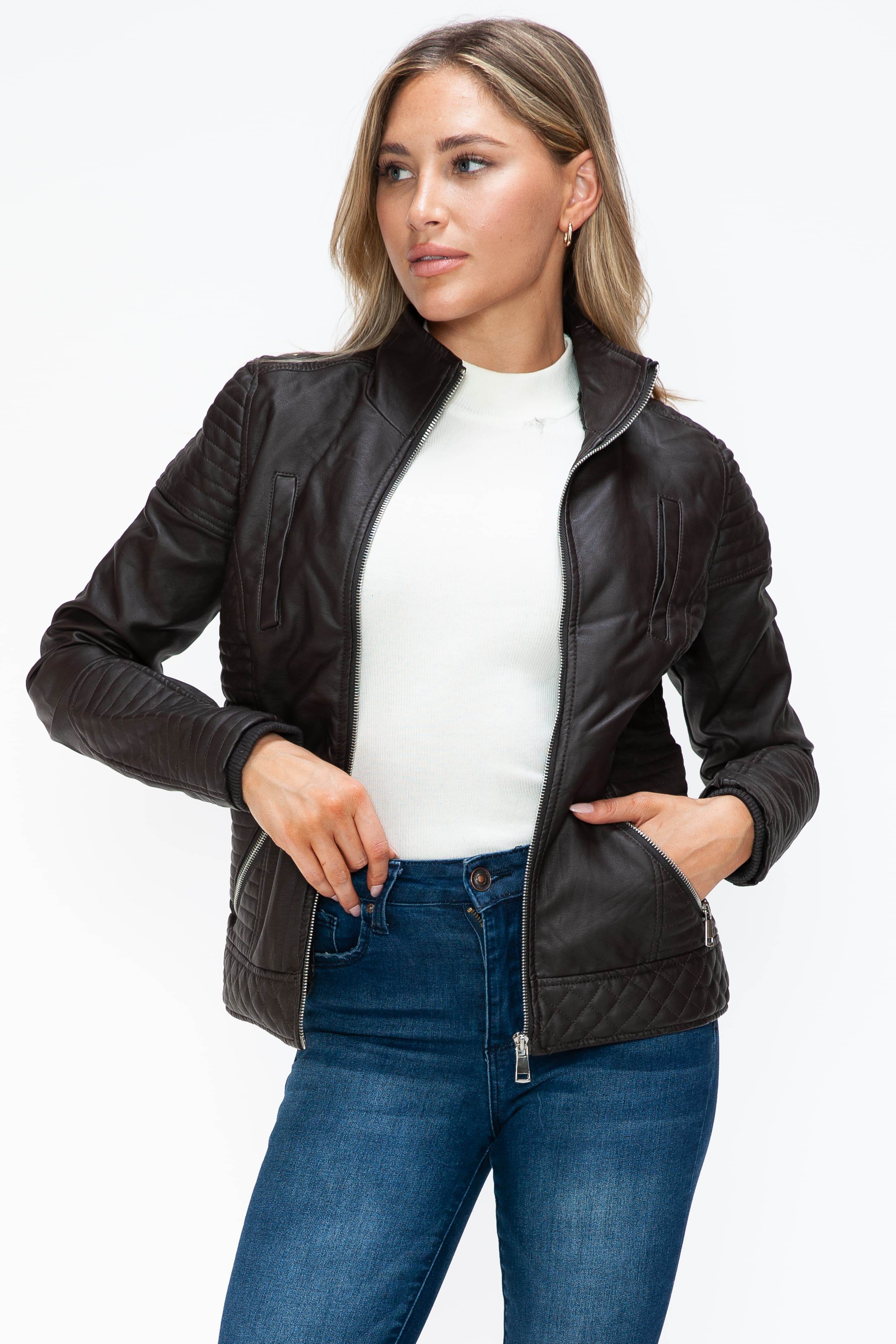 YMI Faux Layered Double-Zipper Jacket with Fuzzy Hood for a perfect OOTD – dress to impress outfits from Amexza