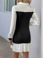 Two Tone Pleated Long Sleeve Shirt Dress