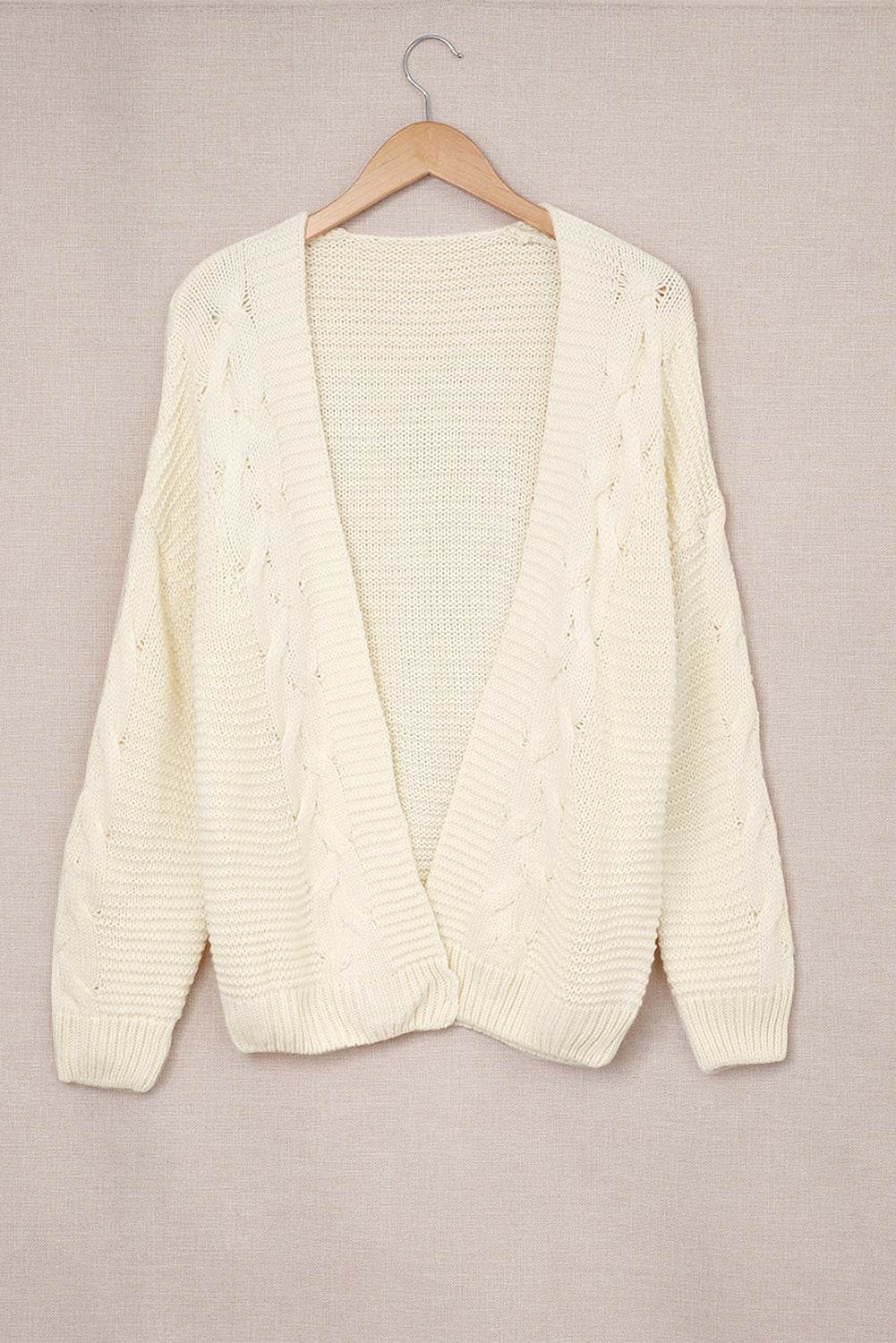 Cable-Knit Open Front Cardigan - Amexza