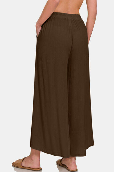 Zenana Woven Wide Leg Pants With Pockets for a perfect OOTD – dress to impress outfits from Amexza