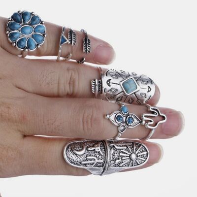 Alloy Turquoise 9-Piece Ring Set for a perfect OOTD – dress to impress outfits from Amexza