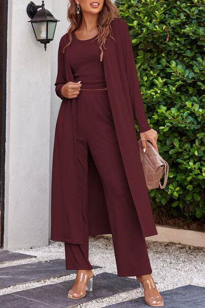 Drawstring Tank, Long Sleeve Cover Up and Pants Set for a perfect OOTD – dress to impress outfits from Amexza