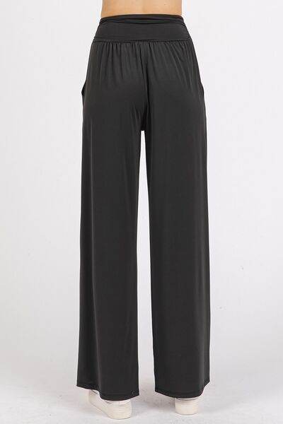 Mittoshop Stretch Banded Waist Wide Leg Pants with Pockets for a perfect OOTD – dress to impress outfits from Amexza