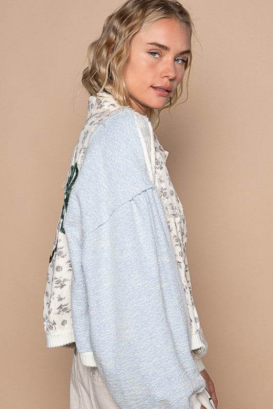 POL Printed Drop Shoulder Button Up Jacket for a perfect OOTD – dress to impress outfits from Amexza