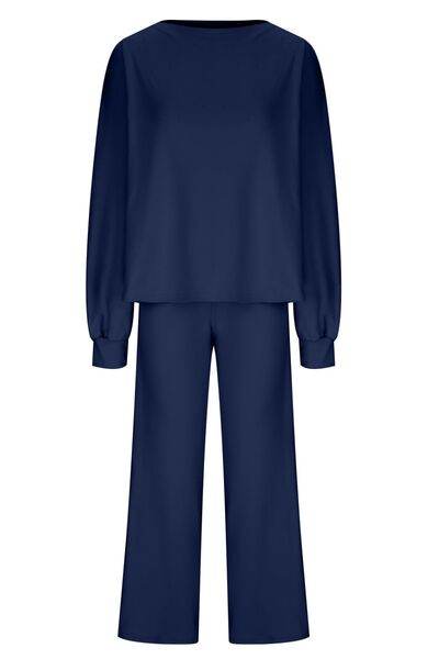 Round Neck Long Sleeve Top and Pants Set for a perfect OOTD – dress to impress outfits from Amexza