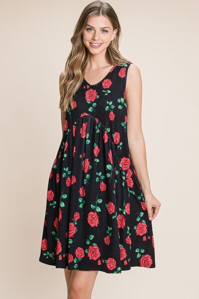 BOMBOM Floral Ruched Tank Dress Black for a perfect OOTD – dress to impress outfits from Amexza