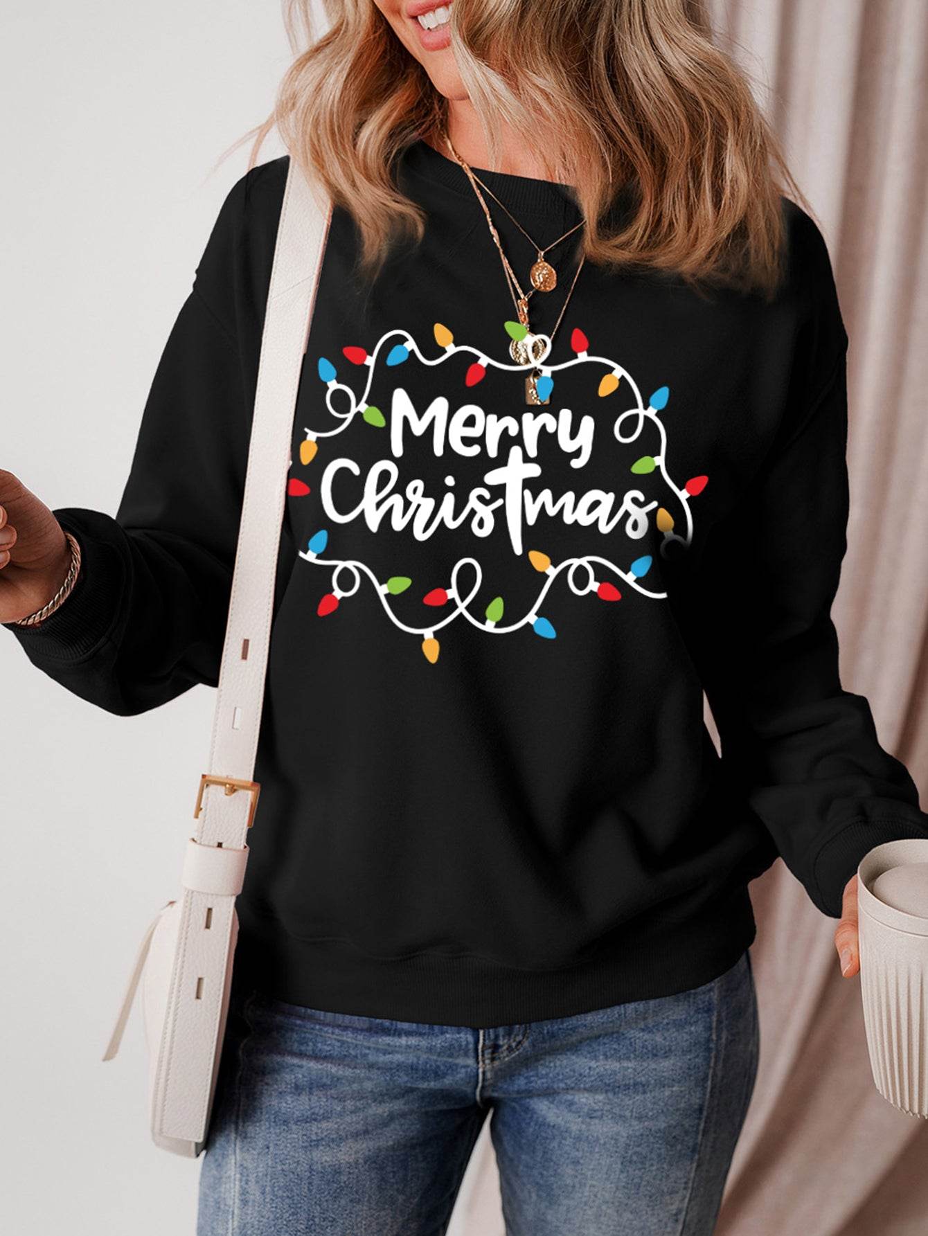 MERRY CHRISTMAS Dropped Shoulder Long Sleeve Sweatshirt for a perfect OOTD – dress to impress outfits from Amexza