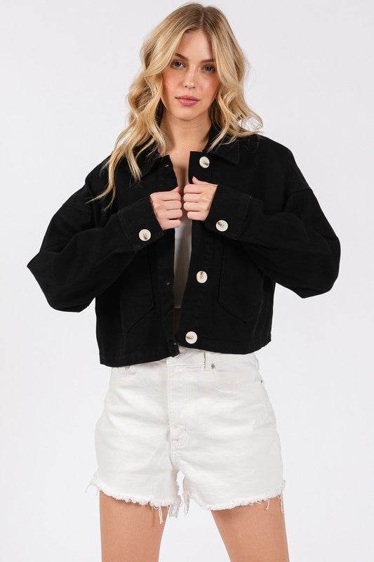 bytos Button Down Cropped Denim Jacket with Patch Pockets for a perfect OOTD – dress to impress outfits from Amexza