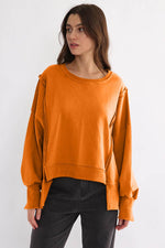 Exposed Seam High-Low Long Sleeve Sweatshirt for a perfect OOTD – dress to impress outfits from Amexza